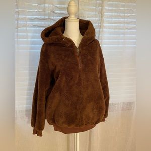 Unbranded Fleece Hoodie with front 1/4 zipper in chocolate brown size L